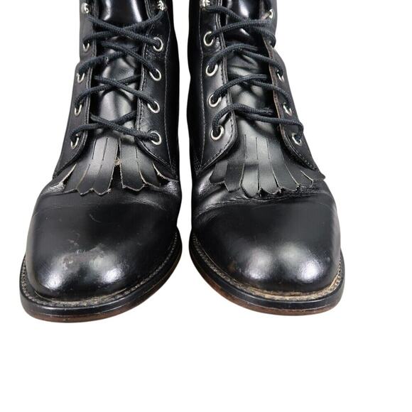Justin Boots Women 6.5 Diamond J Lace Western Leather Black Classic Kiltie Retro - Picture 3 of 16